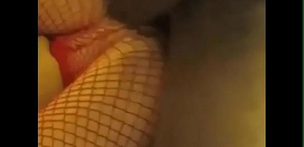  French Hotwife with great ass in fishnets takes BBC creampie